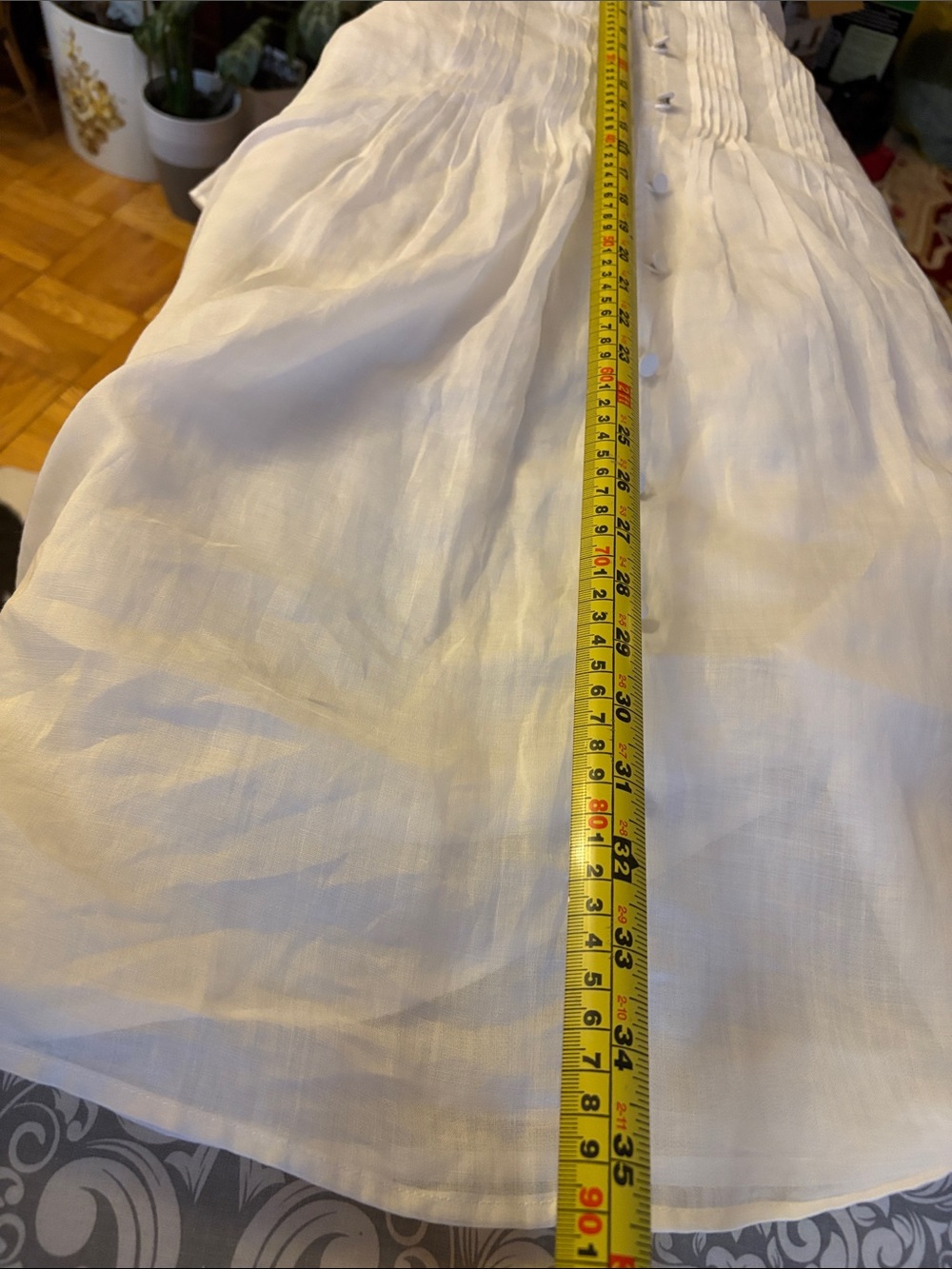 Banana Republic White Linen Pintuck Button-Front Midi Dress. Ramie. Cotton - Picture 15 of 15